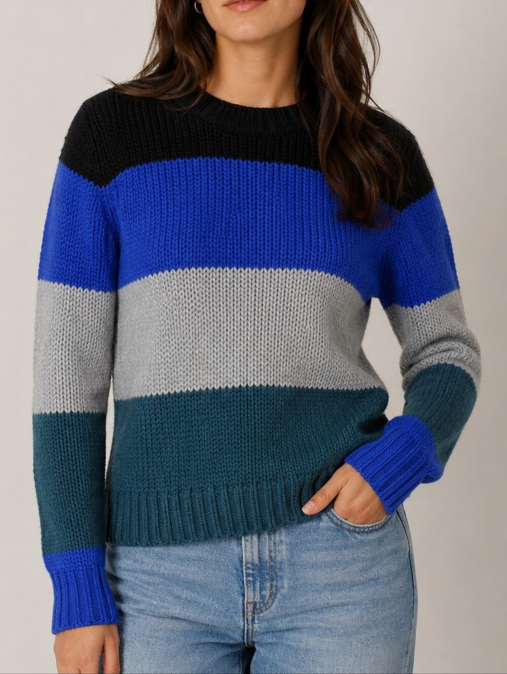 One Grey Day NWT Gigi Colorblock Striped Merino Wool Blend Knit Sweater